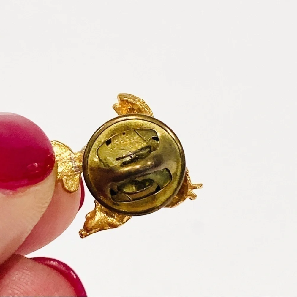 Vintage Miniature Golden Bird Brooch Pin w/ Faux Pearls and Ruby Eye